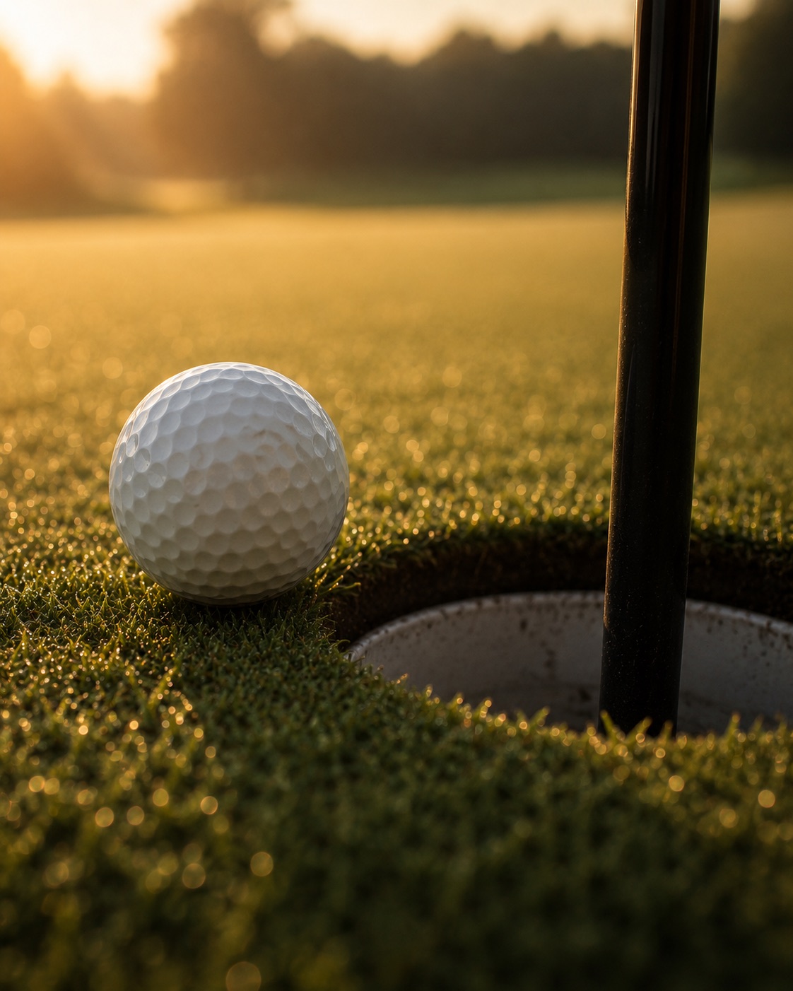 A ball resting beside the hole
